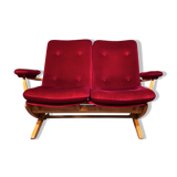 2-seater red velvet sofa end of 1970