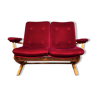 2-seater red velvet sofa end of 1970