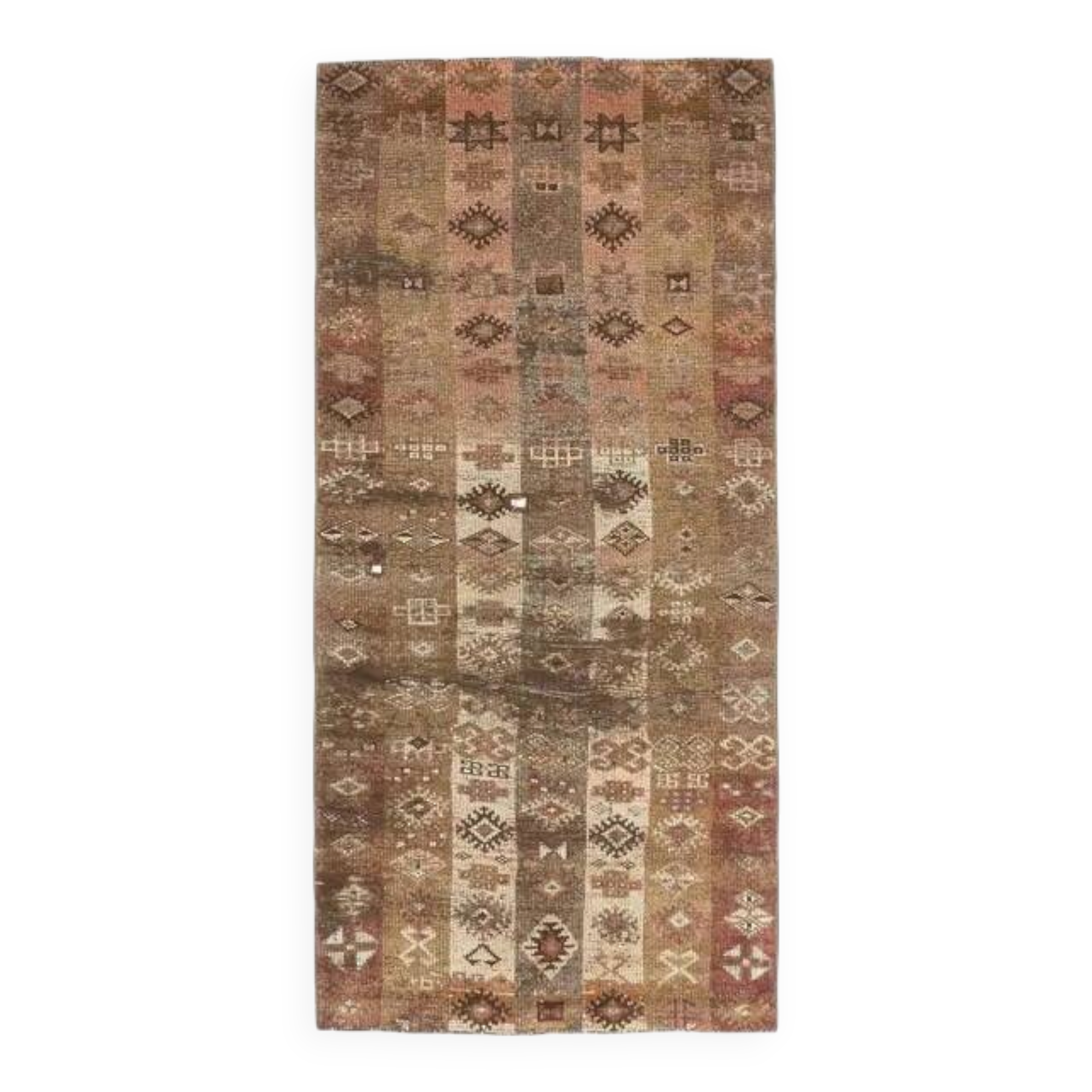 Vintage Turkish Hand-Knotted Wool Cotton Brown Runner 94x203
