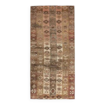 Tapis en laine et coton turc vintage nouée à la main marron 94x203