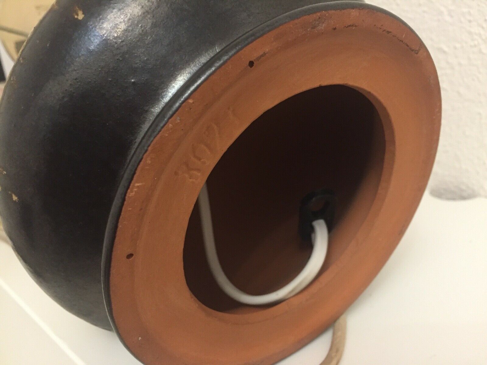 Vintage ceramic lamp blazed and lampshades in cira wool 1970s