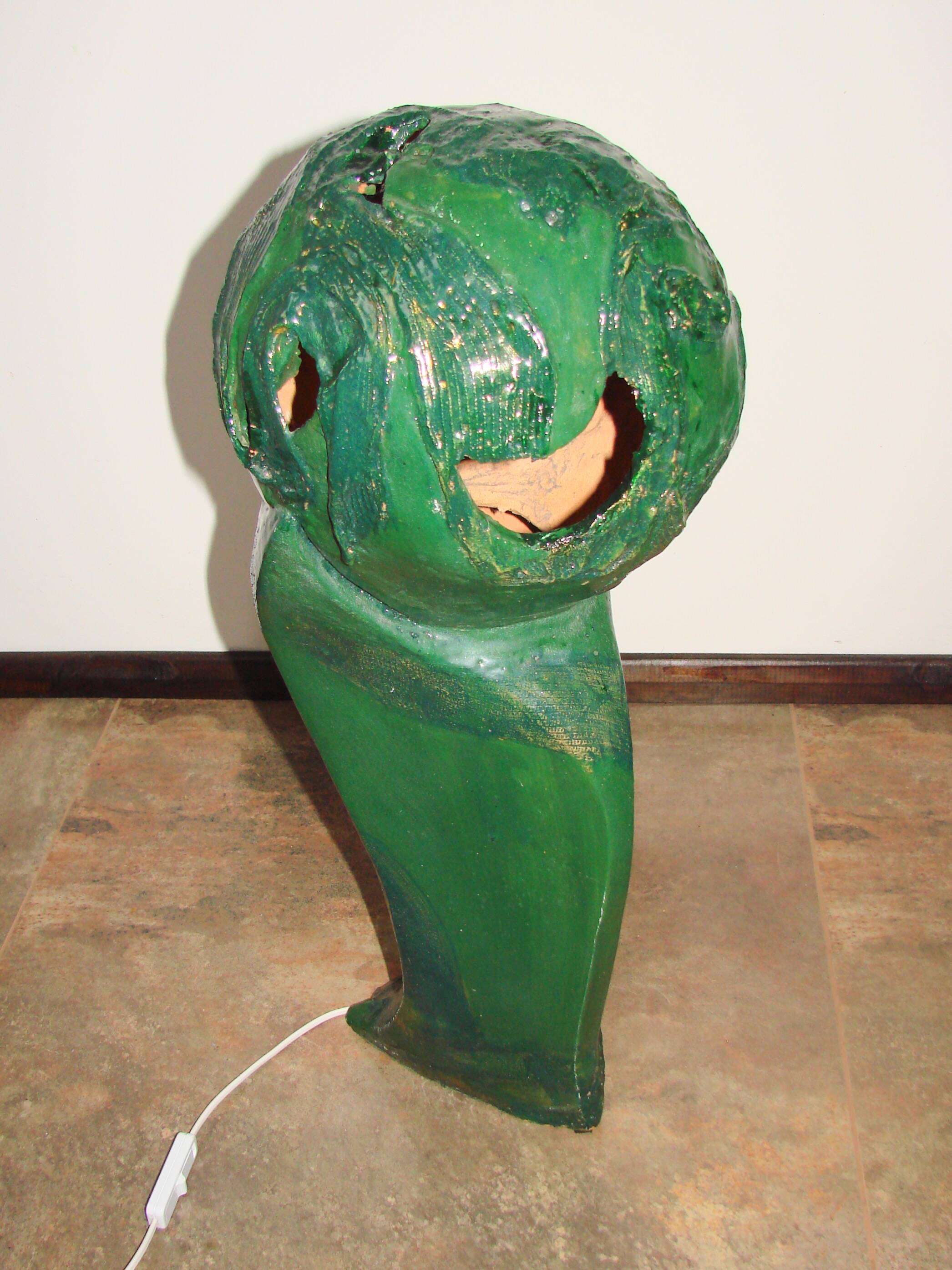 ‘Head’ sculpture lamp, glazed ceramic, vintage, Poland, 20th century