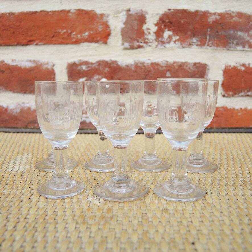 7 antique digestif glasses with Art Deco pattern