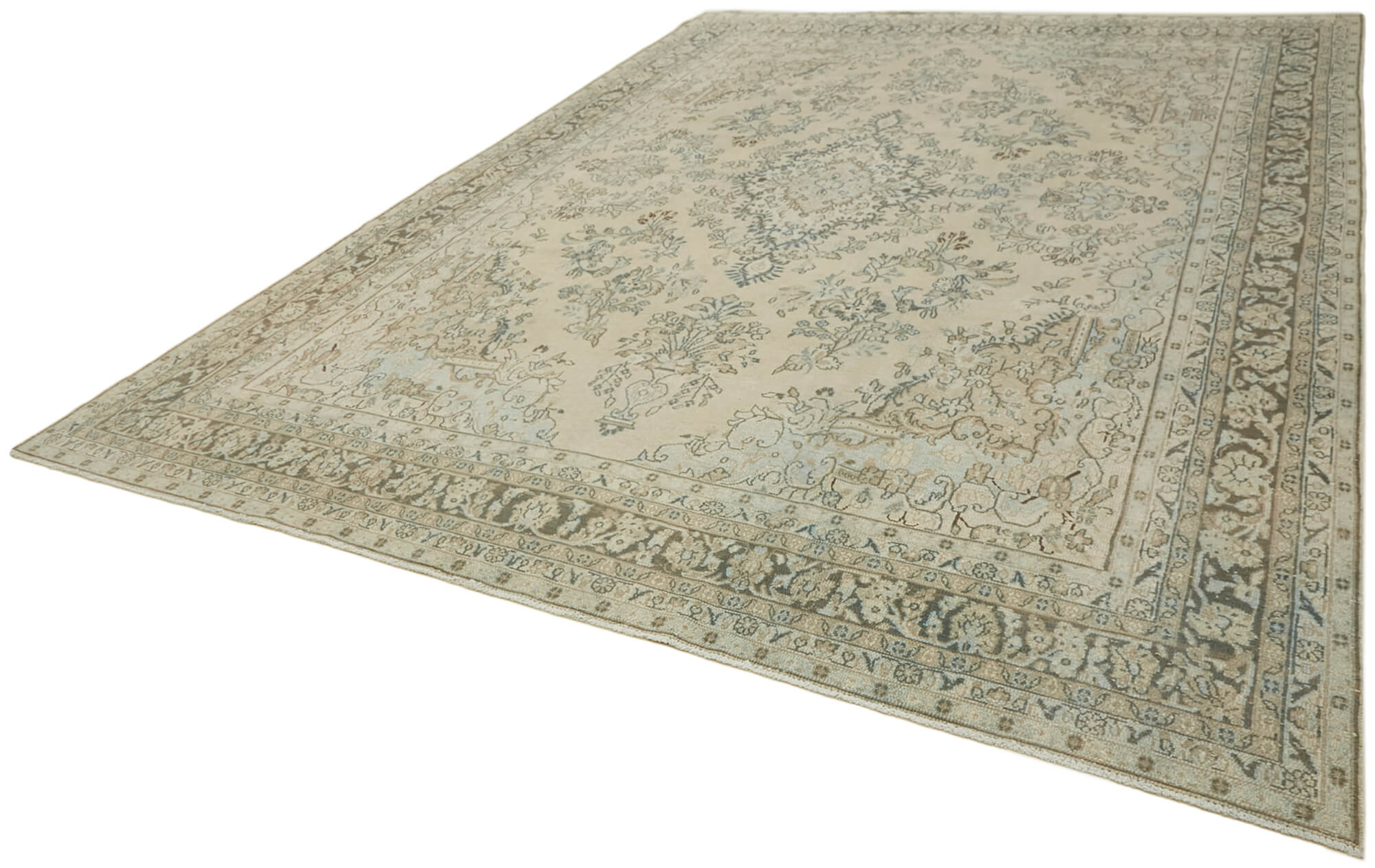 Handmade oriental unique 1980s 319 cm x 423 cm beige wool carpet