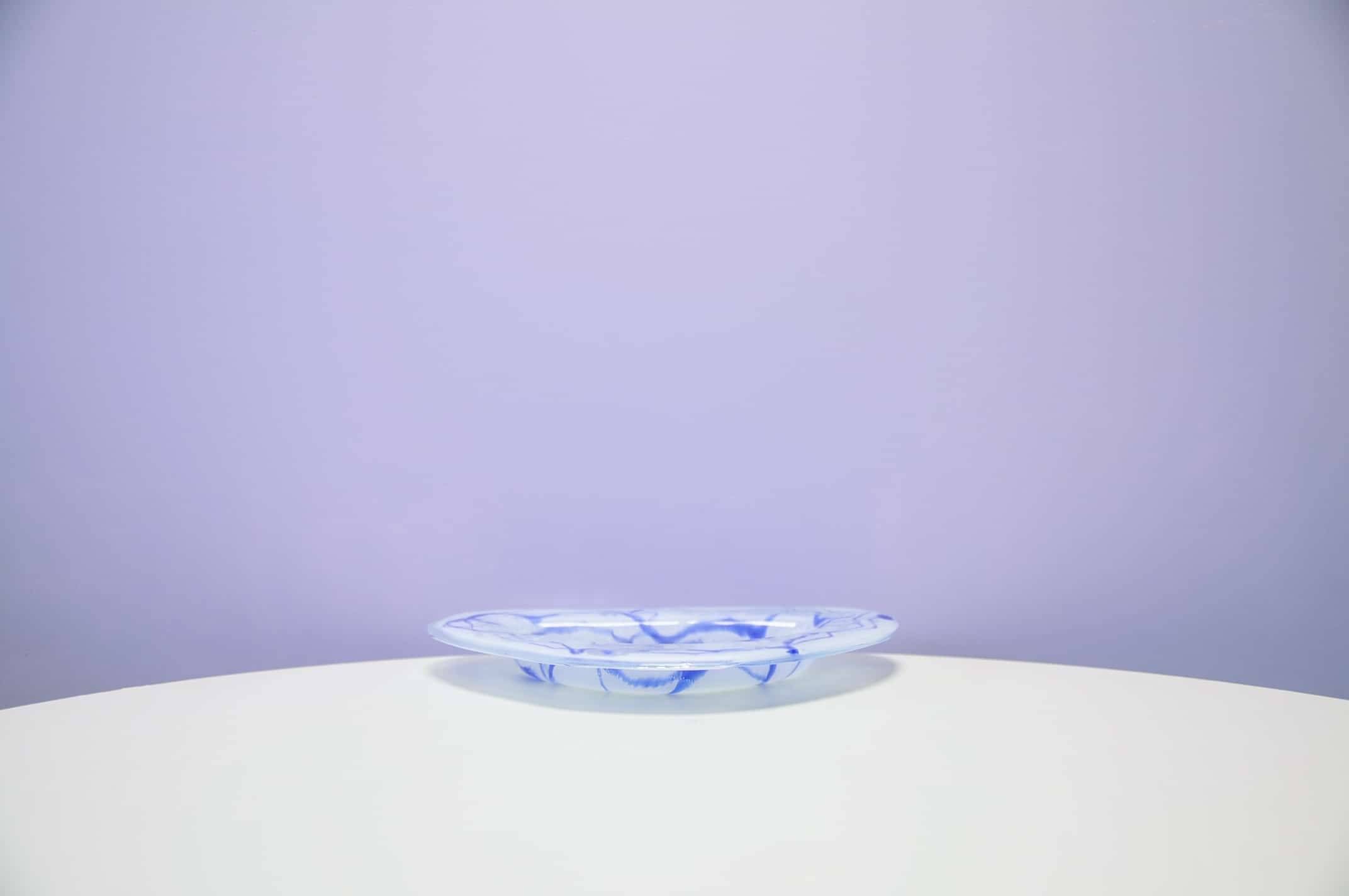 Vintage blue glass bowl swirl