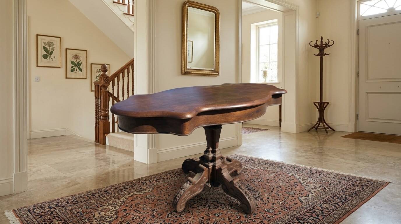 Antique round table in solid oak