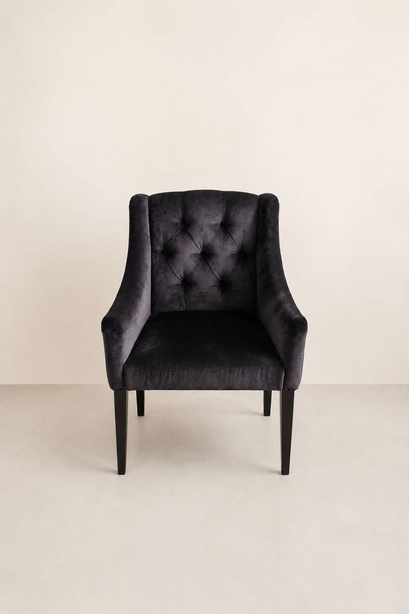 set of 8 upholstered dining chairs in black velvet