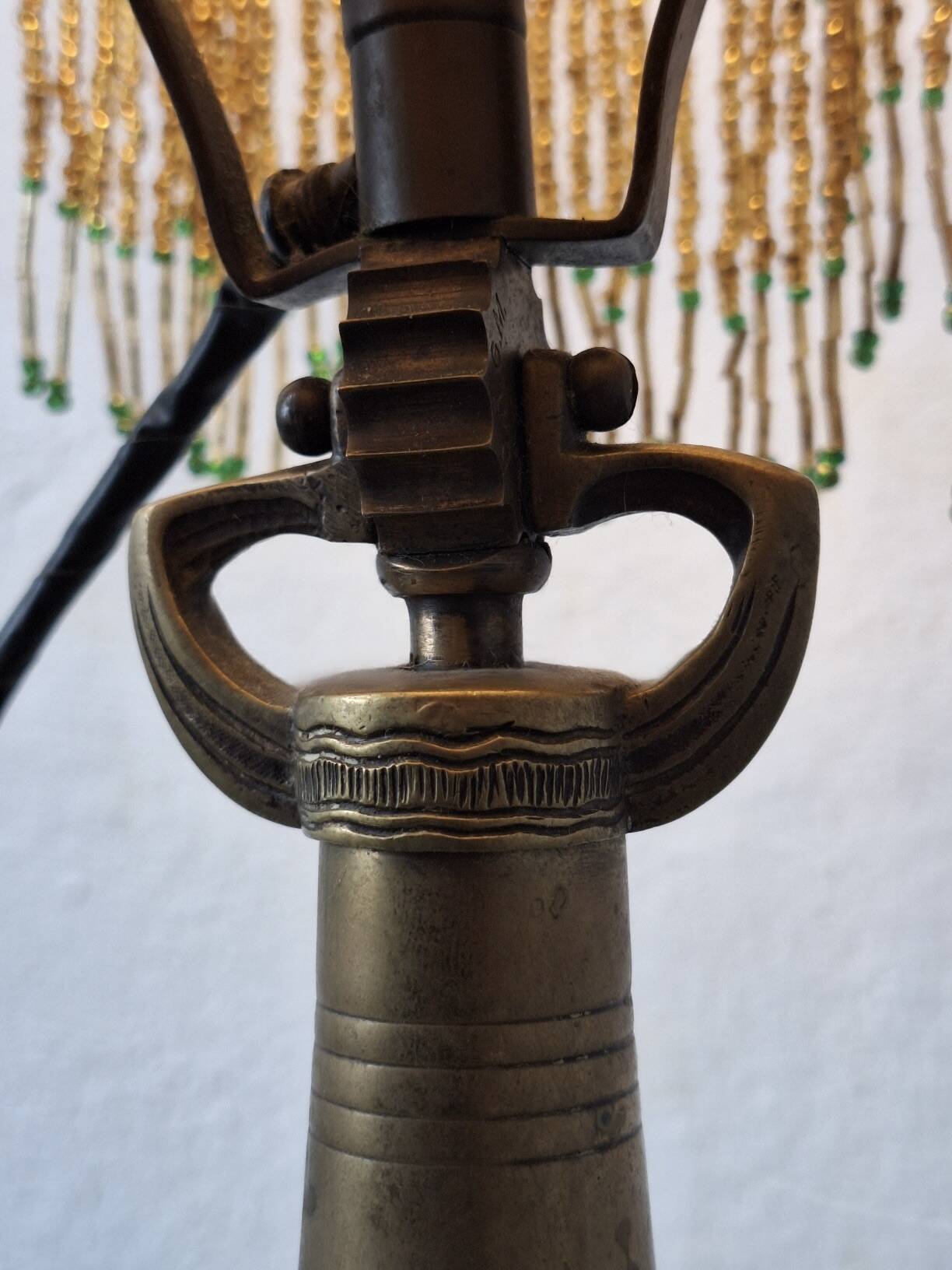 Antique signed reverse painted bronze table lamp, 1910-20
