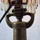 Antique signed reverse painted bronze table lamp, 1910-20