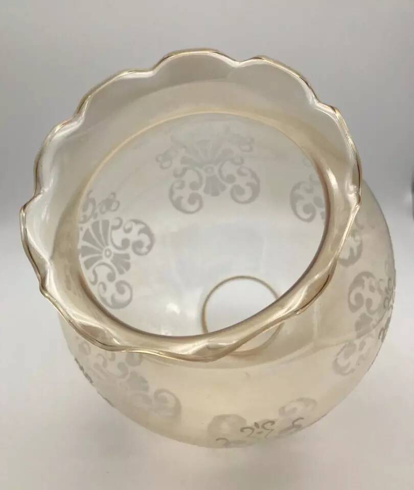 1970s Lampshade / Globe two mouths for suspension Decorated amber glass