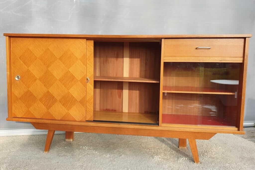 Sideboard 1960 diamond marquetry and showcase 180x45