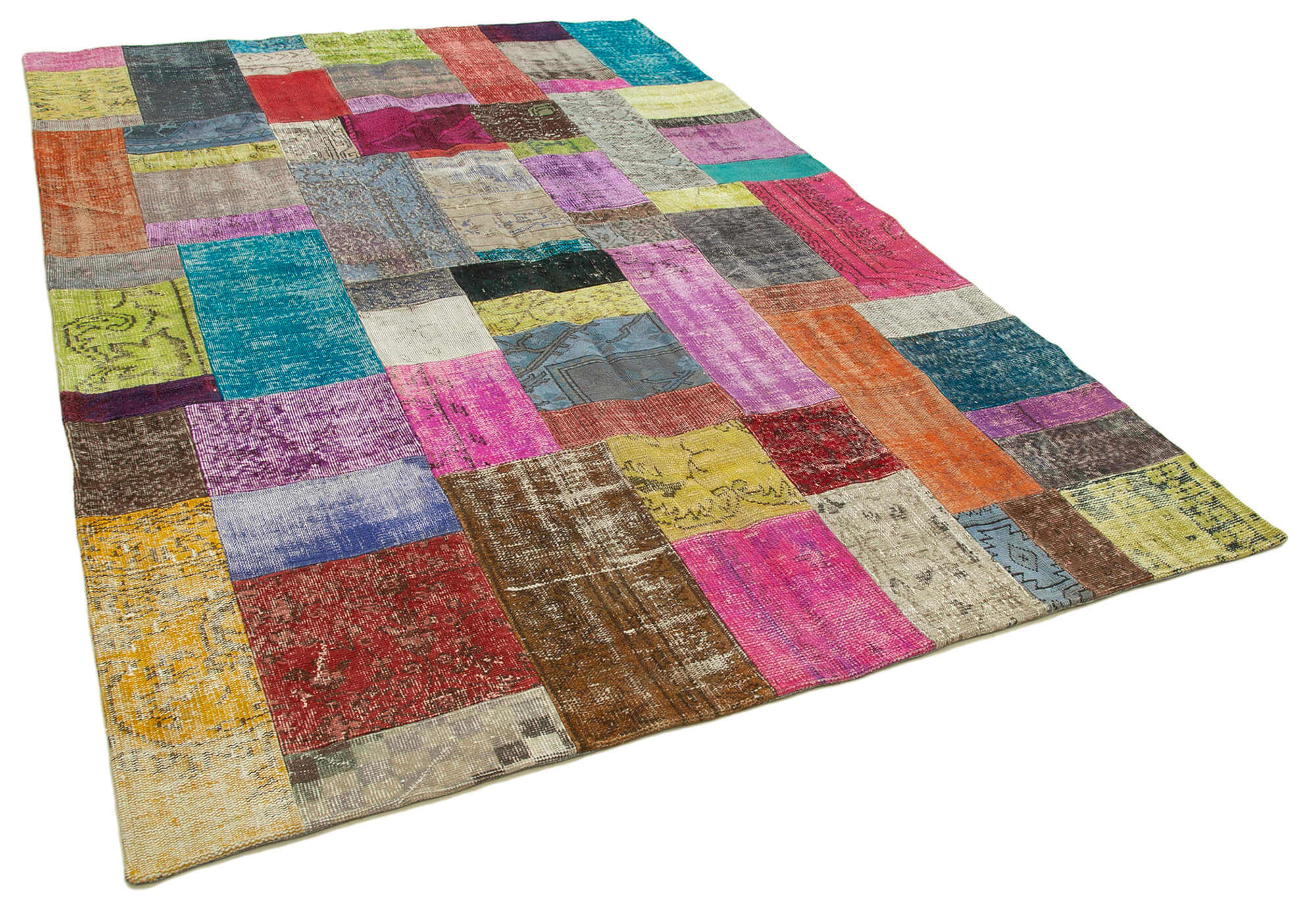 Handmade Turkish Overdyed 203 cm x 301 cm Multicolor Patchwork Carpet