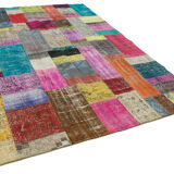 Tapis de patchwork turc surteint fait à la main 203 cm x 301 cm multicolor patchwork