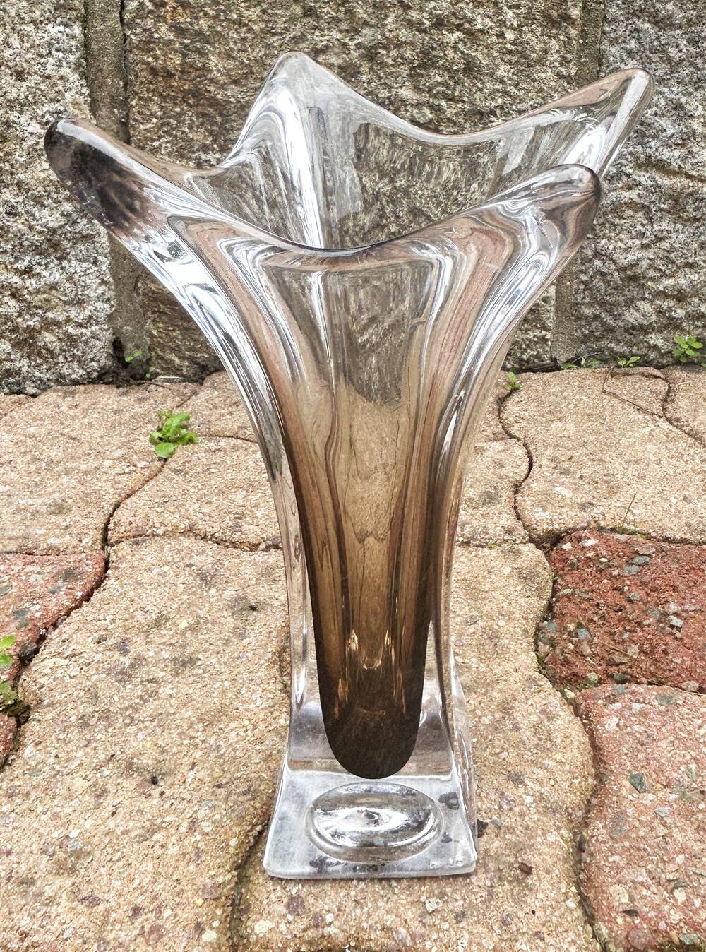 Smoky crystal designer vase, Murano Sommerso style, vintage, 1970s