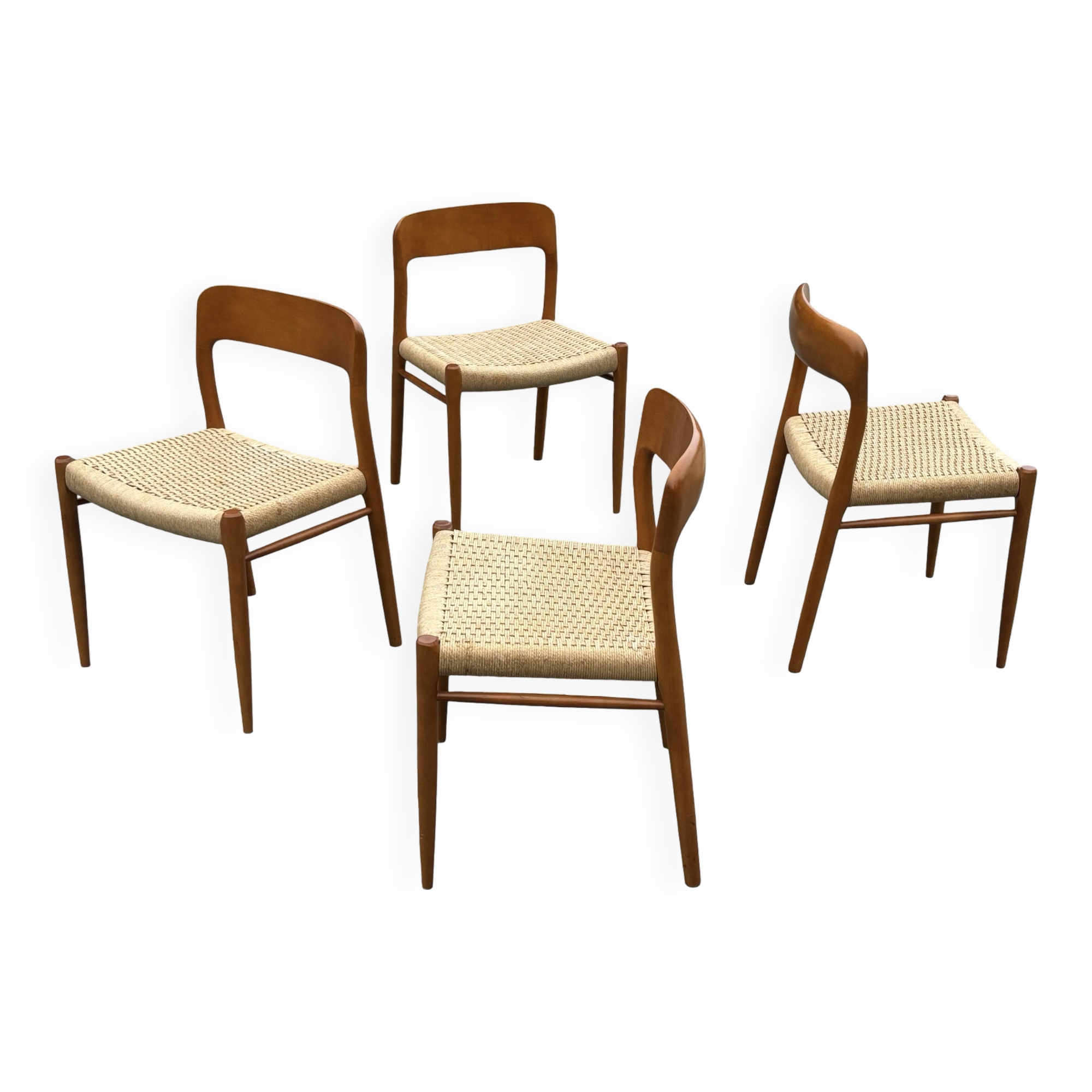 Set of 4 JL Moller model 75 chair by Niels Otto Moller Danish Design