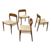 Set of 4 JL Moller model 75 chair by Niels Otto Moller Danish Design