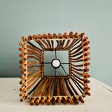 Cube lamp in vintage wood and wicker