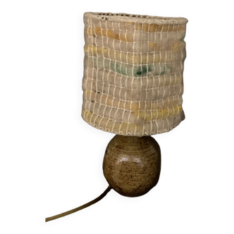 Sandstone lamp 1970 glazed earth original wool shade