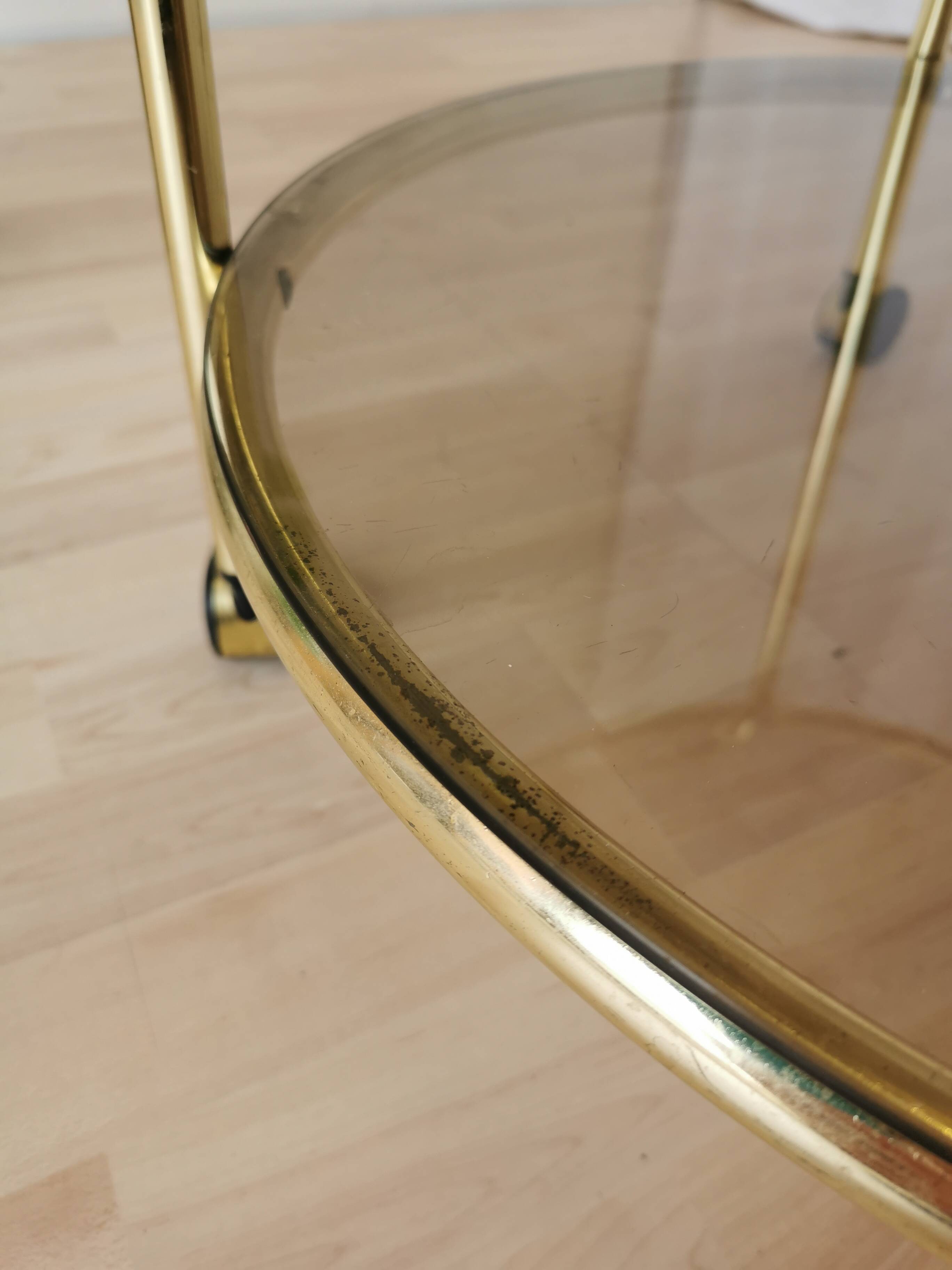 Vintage Smoked Glass Serving Trolley: 1970s Mid-Century Modern Bar Cart