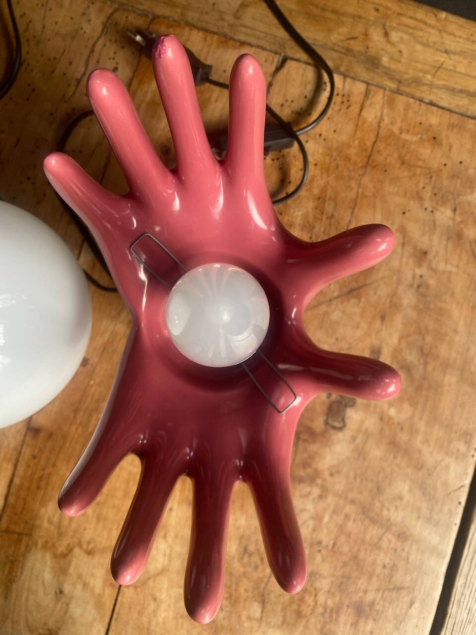 Pink ceramic hand lamp
