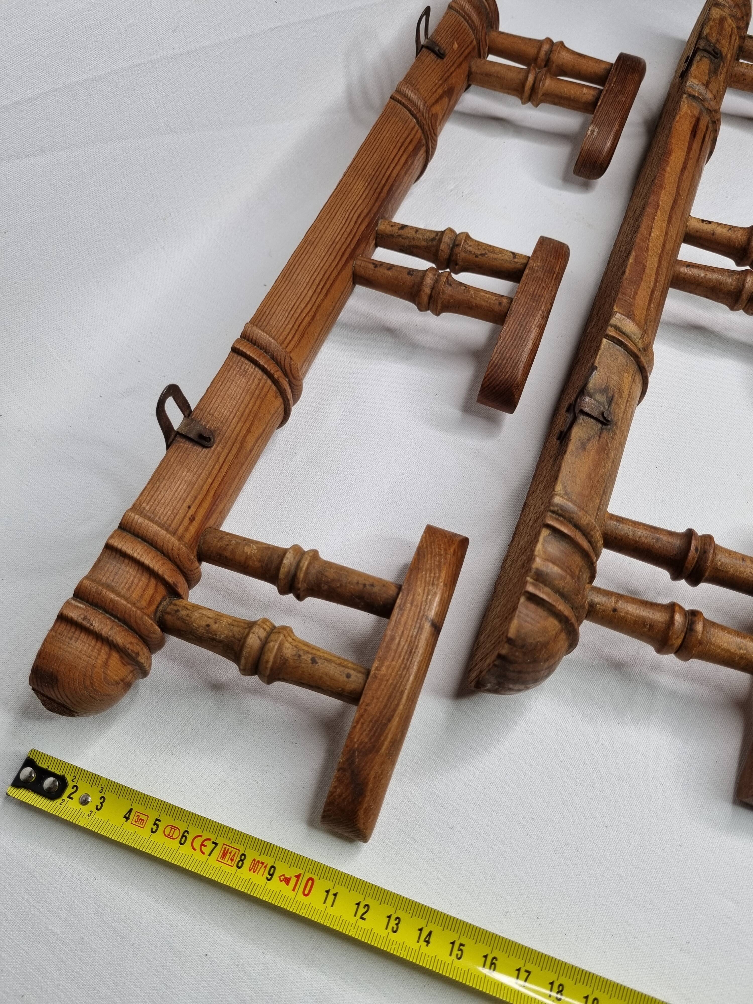 Pair of turned wooden coat racks in imitation of bamboo, 50 cm