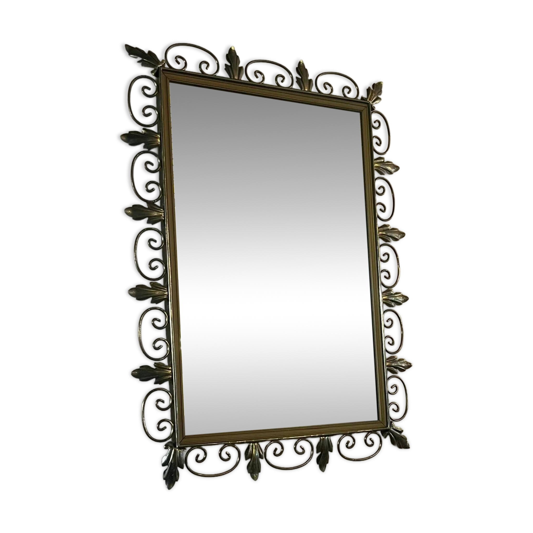 Miroir en laiton vintage Deknudt avec étagère, années 1970