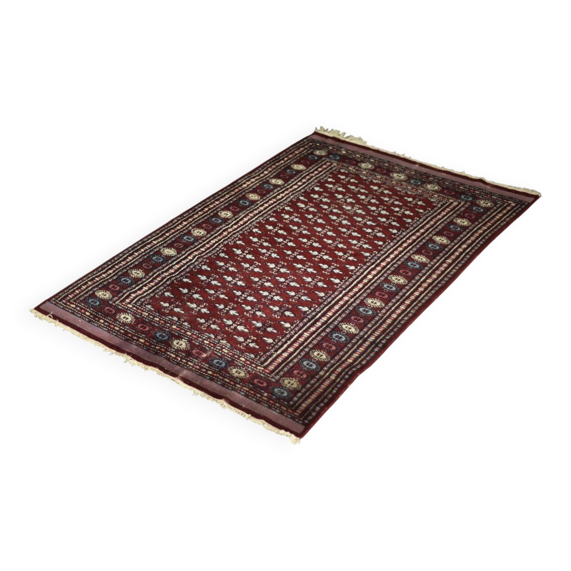 Handwoven red Boukhara oriental rug, 1960s