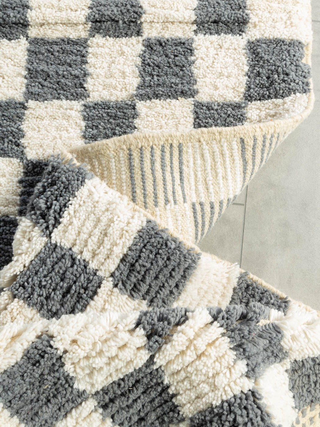 Grey Blue Check, Berber Rug, 162 x 215