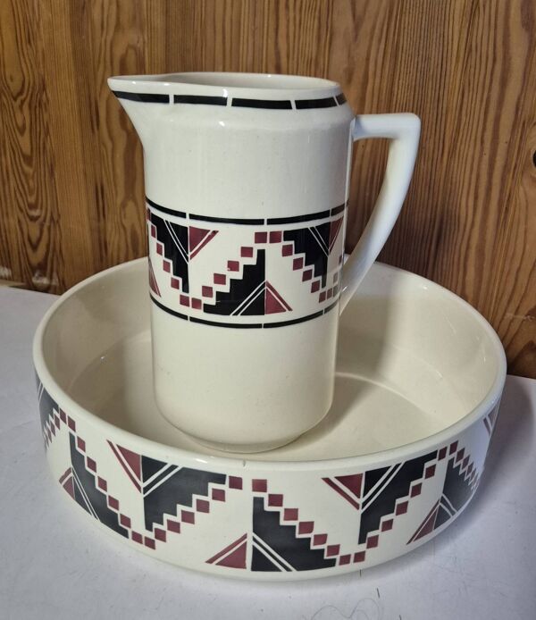 Ensemble toilette ancien badonviller grenade ceramique motif geometrie