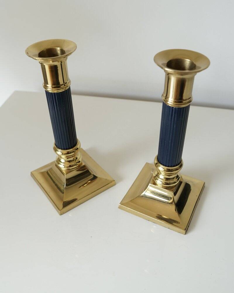 Vintage gilt brass candlesticks, 1970s, set of 2