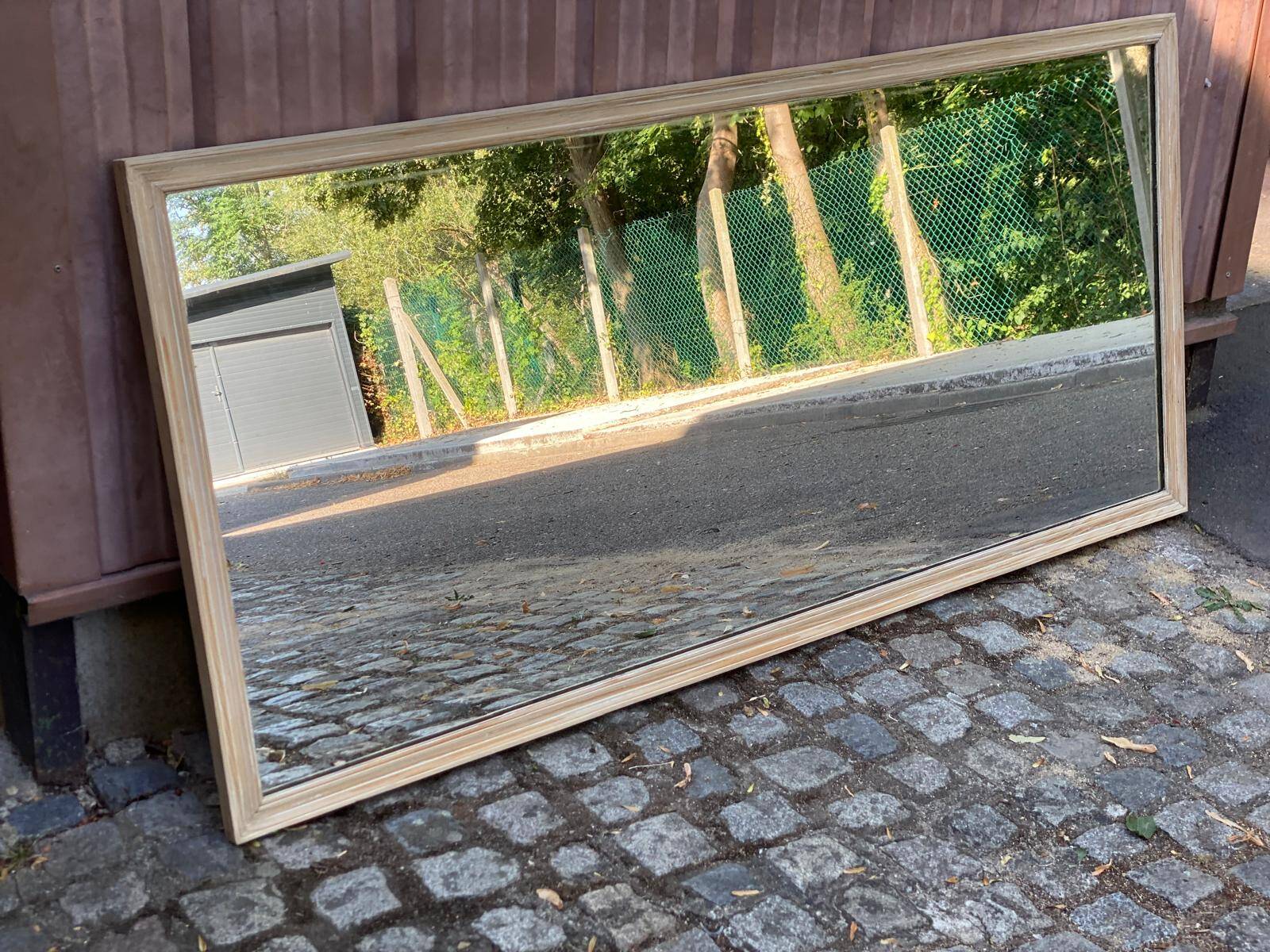 Authentic 19th-century brasserie mirror renovated in solid wood 180x85.