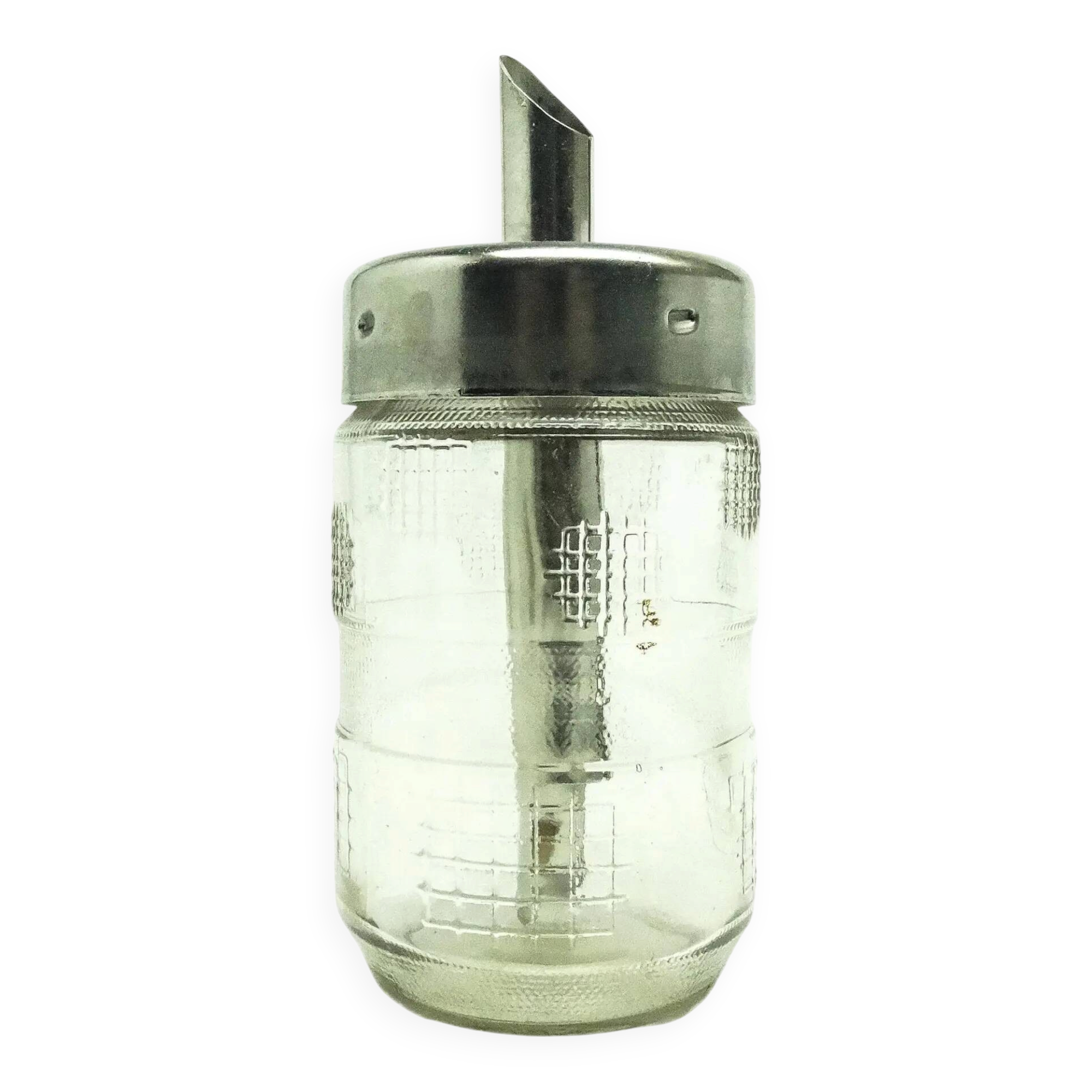 Sugar bowl, postmodernism, silver-plated brass, pressed glass, Poland, 1970s