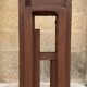Superb postmodern brutalist sculpture in wood, metal, and material.