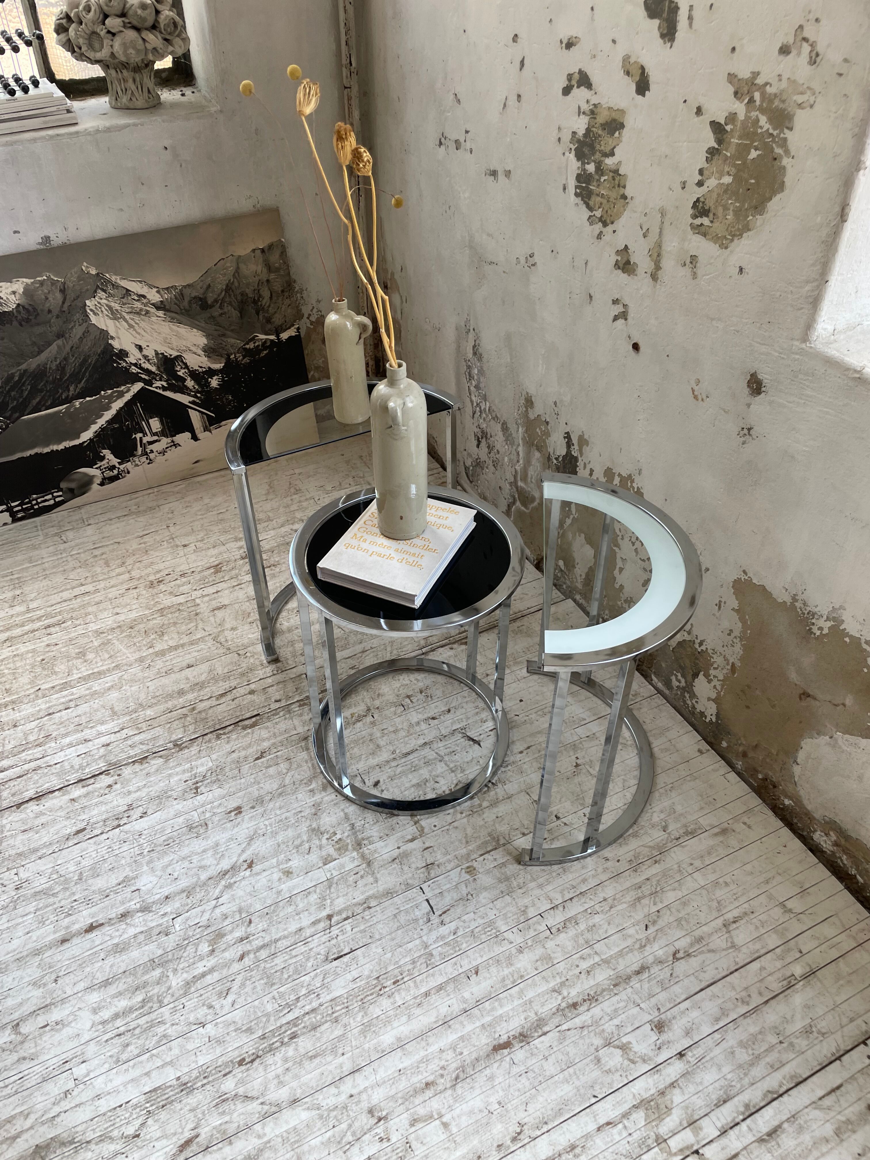 Trio of 70s chrome consoles