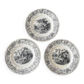 Lot of 3 dessert plates Lunéville model Chasse ironstone pottery.
