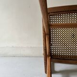 Teak wood and cane chair design, SNA Roset / Landault 1950-60