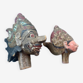 Indonesian wooden puppet heads