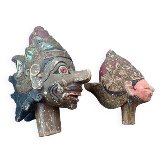 Indonesian wooden puppet heads