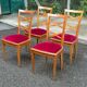 Set of 4 Art Deco Directoire chairs in solid wood and red velvet, 1960.