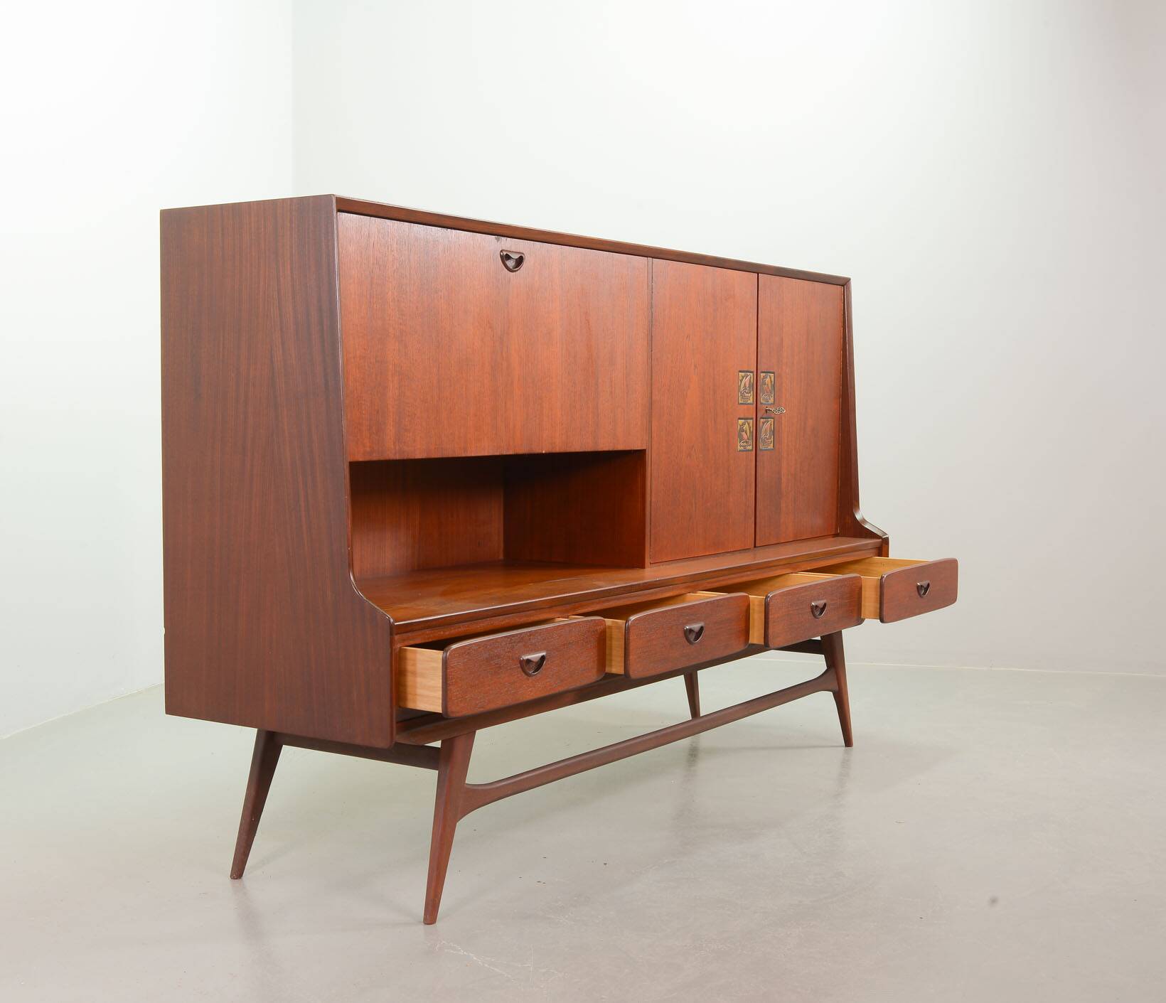 Louis van Teeffelen Vintage Design Teak Wooden High Sideboard for Webe 60s