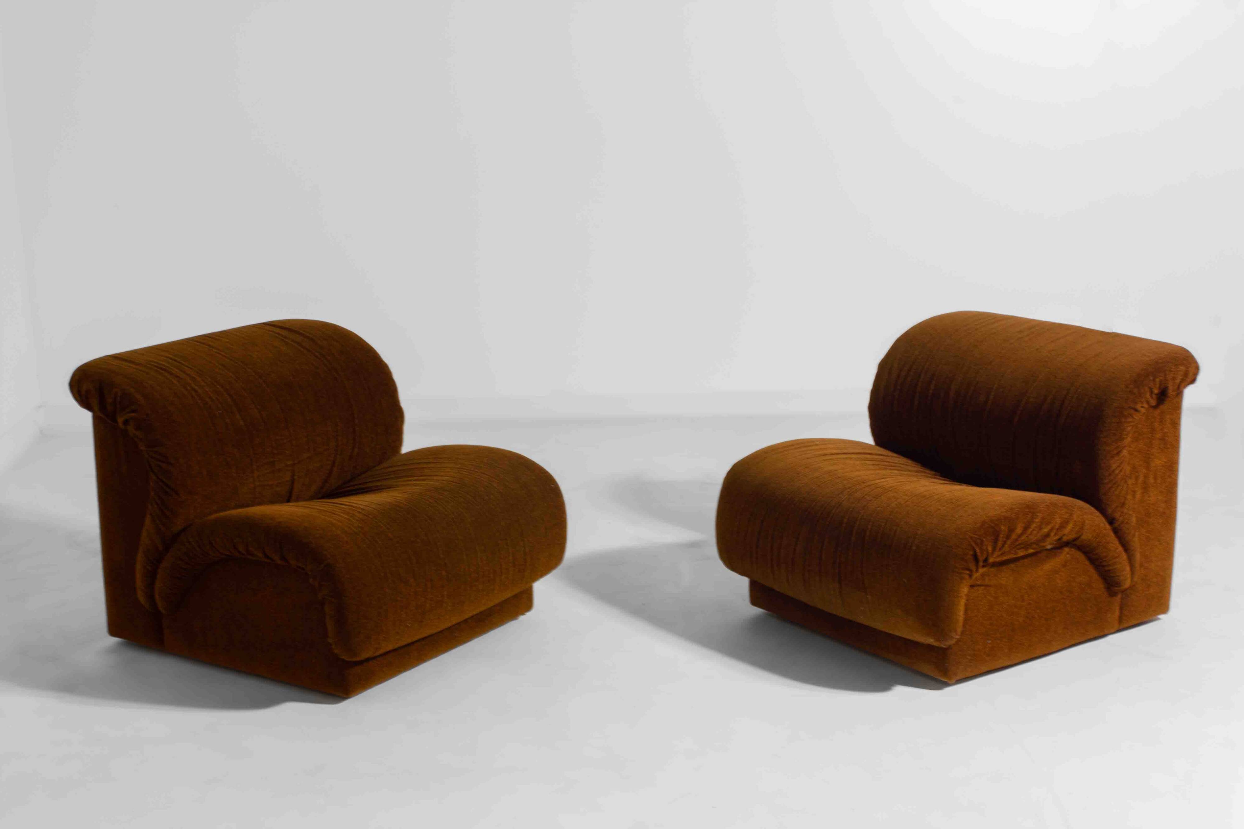 Modular sofa in rust brown velvet by Doimo, 1970s