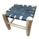 Traditional Moroccan stool in black leather and raw wood
