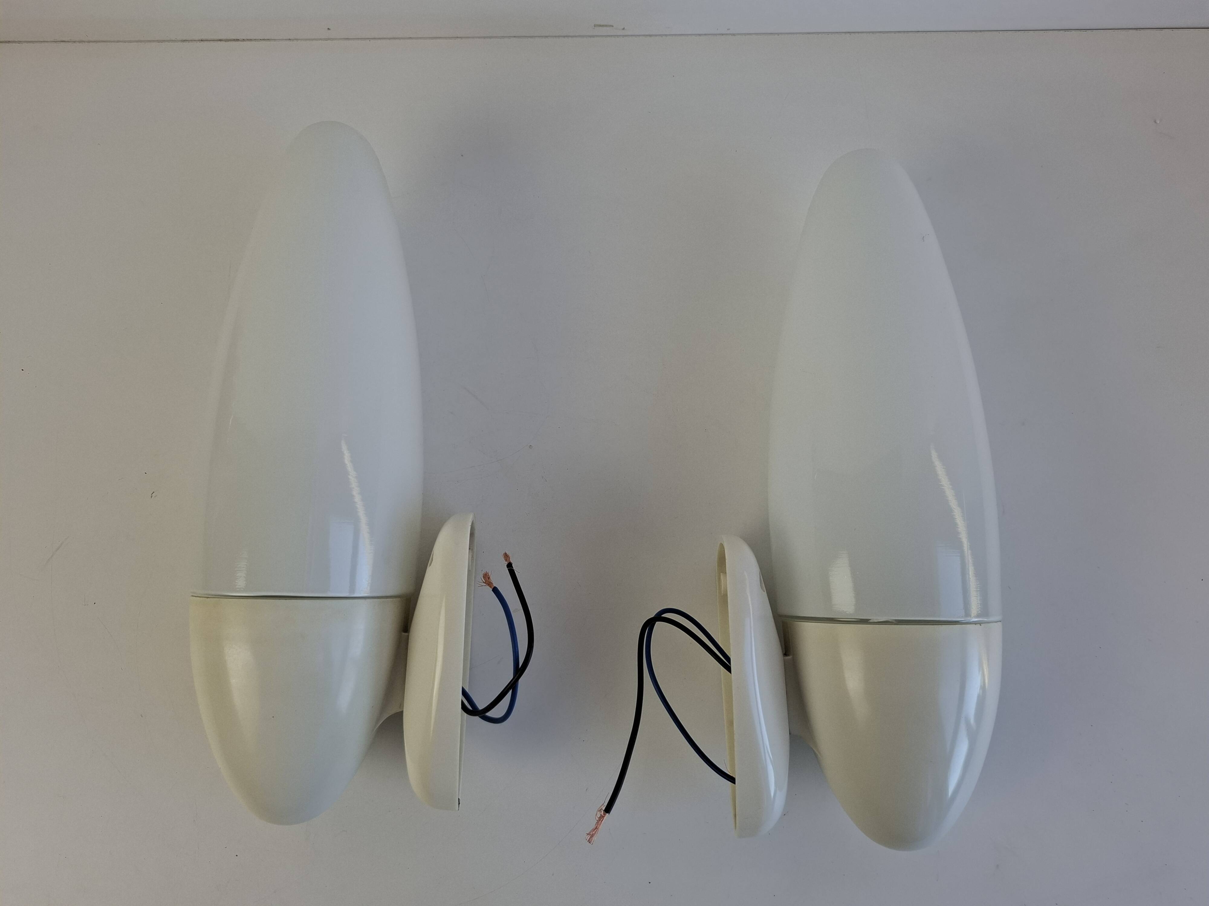 Pair of 1960s Czechoslovak Milk Glass and Bakelite Space Age Wall Sconces