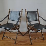 Paire de chaises pliantes safari  en cuir 1970-80