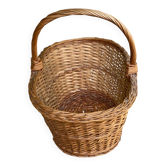 Round woven wicker basket with handle