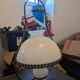 Suspension Lampe à Pétrole Ancienne Opaline Blanche Laiton Fer Forgé S