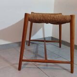 Hocker / Puff Stroh & Holz années 1960