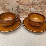 Pair of antique cups + saucers st clement ceramic brown vintage #b615
