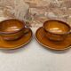 Pair of antique cups + saucers st clement ceramic brown vintage #b615