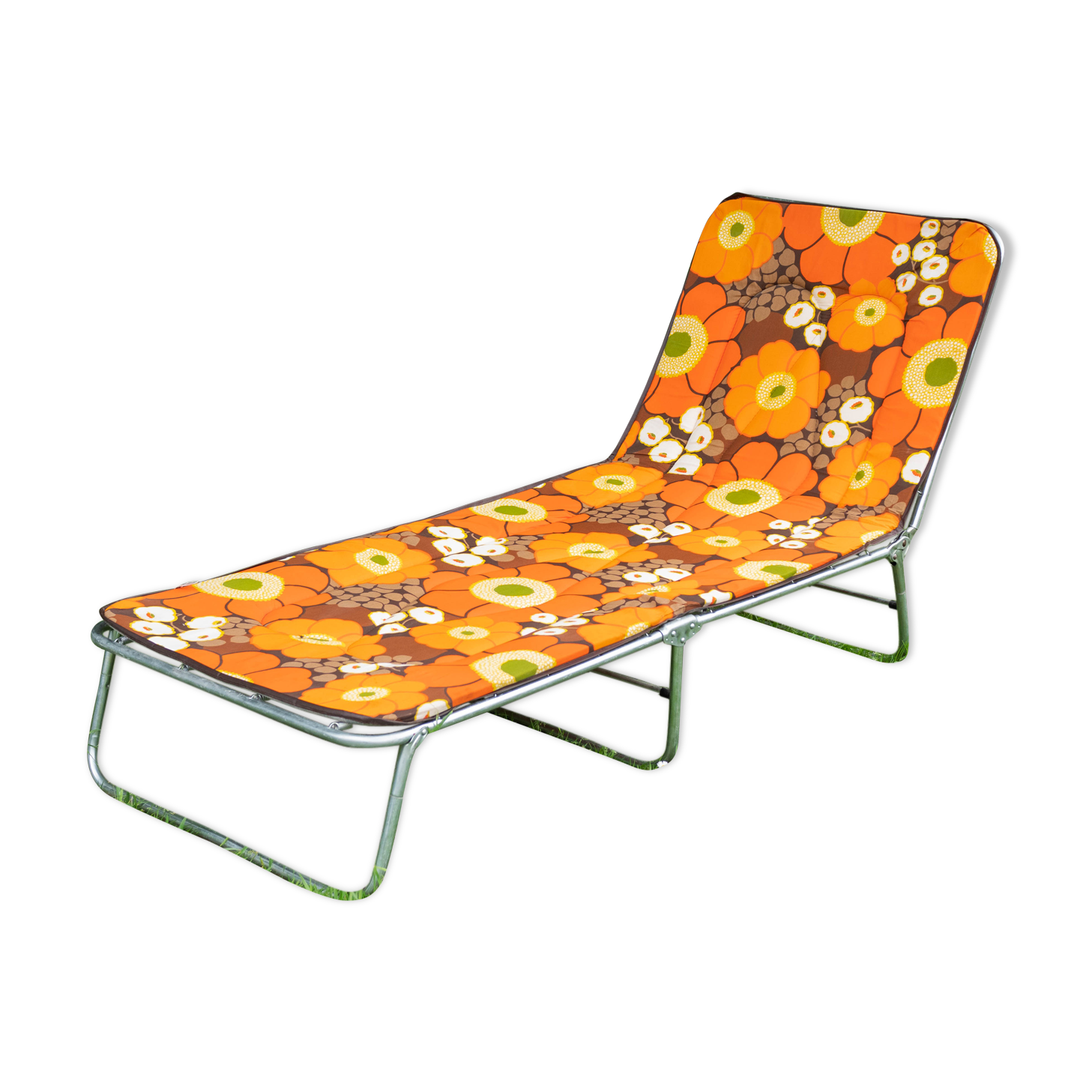 Vintage camp bed with orange flowers